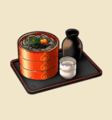 三段重ねのそば:島根県のおみやげ 朱塗りの丸い器に入ったそば。つゆを直接かけて食べる。